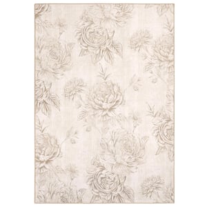 Muted Floral Beige Eco-Washable Rug - 160x230cm