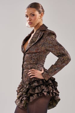 AKIRA Dancing Queen Bronze Blazer Romper | Brown | Size XL