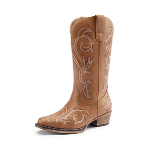 DREAM PAIRS Wide calf Square toe Mid Calf Cowgirl Boots
