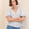 Blue Gingham Puff Sleeve Top