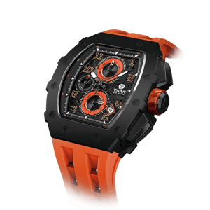 TSAR BOMBA Men's Affordable Luxury Quartz Watch | Black Orange | Tonneau Case | Seiko Quartz Movement | 5ATM Waterproof Silicone Strap | Elemental TB8204Q