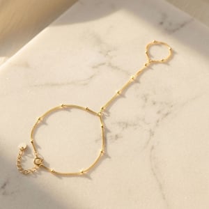 Dainty Beaded Link Chain Gold Plated Bracelet And Ring