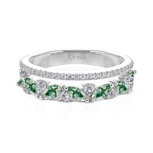 Jeulia Double Row Marquise Cut Moss Agate Ring for Women