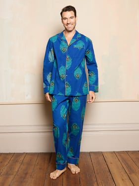 Mens Cotton Traditional Pyjamas Navy Peacock - 3XL / Blue