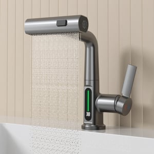 Dark Gray LED Kitchen Faucet with Pull Out Sprayer with 360° Swivel Spout