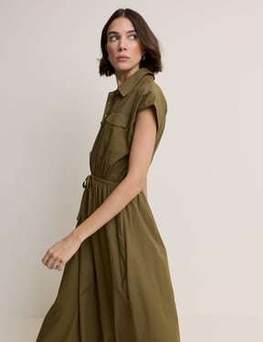 Khaki Mason Shirt Midi Dress