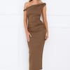 Good Side Off Shoulder Midi Dress Brown