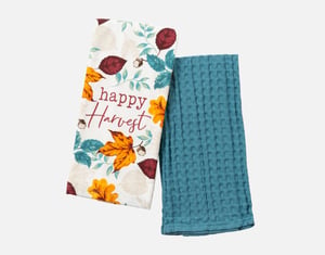 QE Home Cotton Tea Towels in Happy Harvest (Set of 2), Scenic, Blue