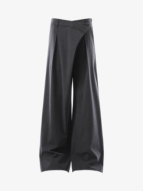 Retro Asymmetric Waist Loose Wide-Leg Trousers - Gray / 2XL