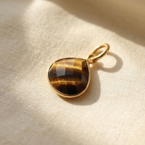18ct Gold Plated Tiger's Eye Heart Birthstone Pendant