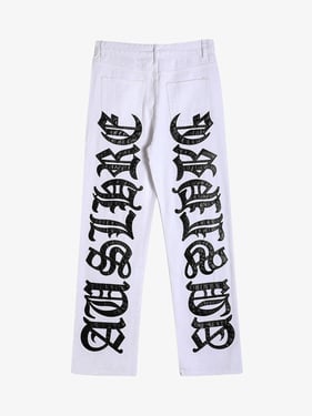 Thesupermade Burning Text Embroidered Letters Jeans -1478 - White / 2XL