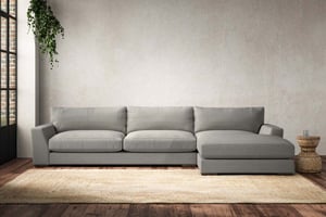 nkuku Guddu Right Hand Chaise Sofa | Make To Order | Grand | Brera Linen Smoke