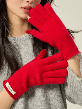 100% Wool Knit Gloves - Crimson / One Size