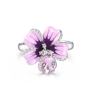 Jeulia "Nature's Beauty" Flower Enamel Sterling Silver Ring