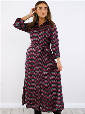 Ax Paris Print Tie Waist Midi Shirt Dress - Purple - 10