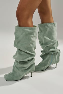 AKIRA Azalea Wang Randall Sage Faux Suede Stiletto Boot | Size 11