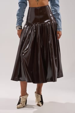 AKIRA Baby Girl Faux Leather Maxi Skirt | Brown | Size 1X