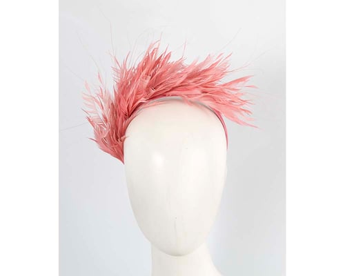 Coral feather fascinator headband