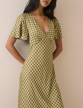 Green Gingham Rowena Midi Dress