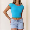 BASE Luxe Rib Scoop Back Tee Blue