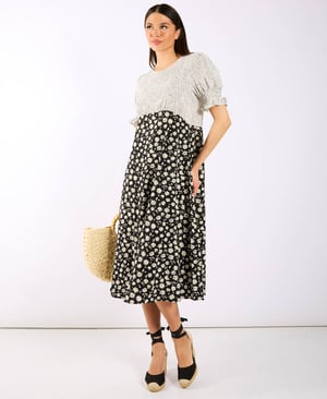 Daisy Spot Puff Sleeve Midi Dress - 18
