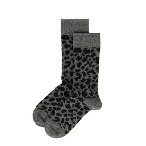 ROTOTO Womens Leopard Pattern Merino Socks Dark Gray / Black