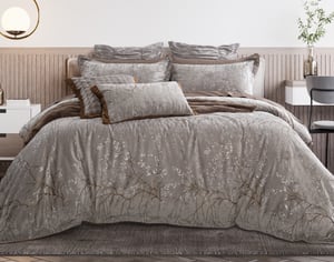 QE Home Luxembourg Velvet Duvet Cover, Cotton, Botanical, Grey, Super King