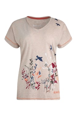 Weird Fish Swirling Swallows Organic Cotton Printed T-Shirt Sand Dune Size 8