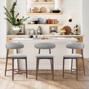 COLAMY ARLA Upholstered Wooden Scandi Minimalist Bar Stool - Gray / Set of 3