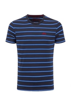 Weird Fish Finn Striped Branded T-Shirt Mazarine Blue Size XL