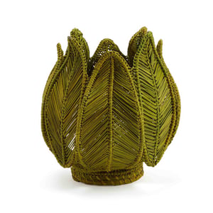 Stromanthe Handwoven Iraca Palm Candle Holder - Dark Green