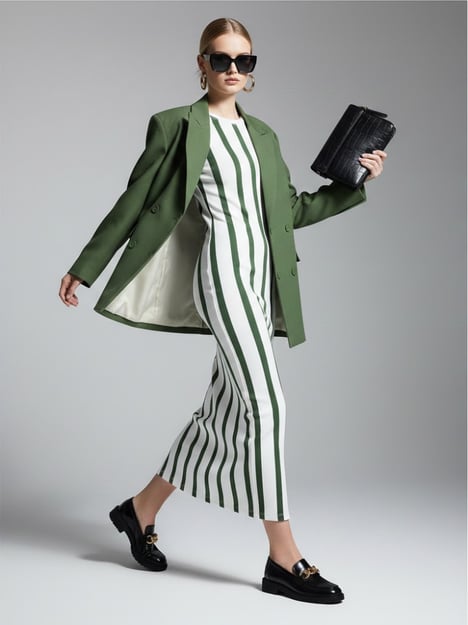 Moss Green Tailored Blazer with Double-Breasted Design • BYMANYC ® New York