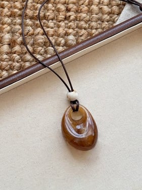 Long Pendant Necklace With Marbled Design - Cocoa Dew Drop / One Size