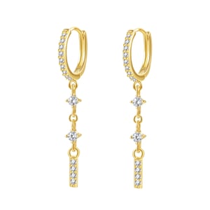 Dangle Bar Huggie Earrings Sterling Silver Gold