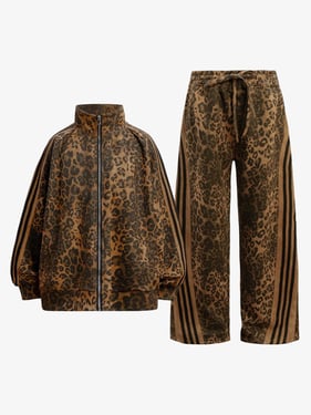 French Terry Cheetah Print Suede Tracksuit - 2277 - Brown / M / Set