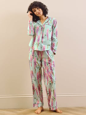 Womens Cotton Traditional Pyjamas Duck Egg Wisteria - 3XL / 22-24 / Blue
