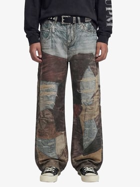 Thesupermade High Street Distressed Washed Printed Jeans - 2246 - Brown / 2XL