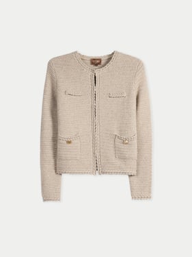 Organic Colour Textured Knit Cashmere Jacket-Style Cardigan - L / warm grey / WK1027-1000