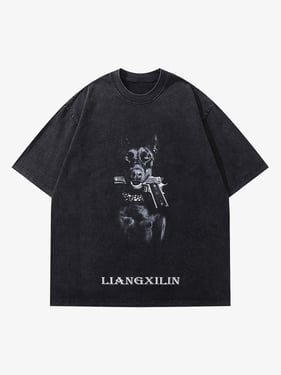 Thesupermade Retro Washed Distressed Doberman Pinscher T-shirt-2202 - Black / 2XL