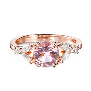 Jeulia Nature Inspired Round Cut Synthetic Morganite Sterling Silver Ring