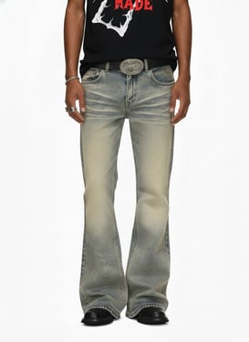 Vintage Washed Flare Jeans - Denim Blue / 2XL