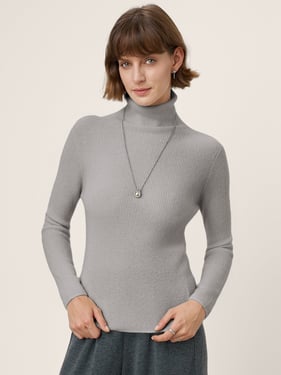 Premium Cashmere Blend Hand-Finished Seamless Turtleneck Sweater URMI - Light Grey / L