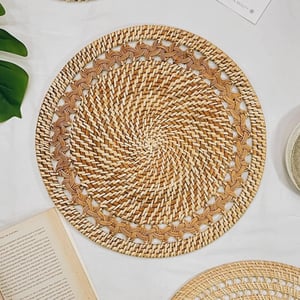 Cora Round Natural Woven Rattan Placemat