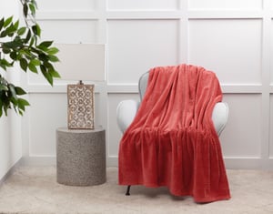 QE Home Chevron Plush Throw in Strawberry , Geometric, Red