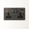 Lucian double socket with USB type A & C with black inserts in bronze