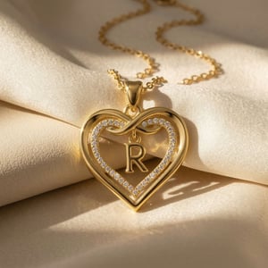 Statement Love Heart Initial Necklace Gold Plated Necklace - Z