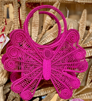 Butterfly Handwoven Iraca Purse - Hot Pink