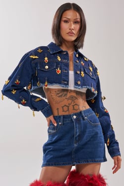 AKIRA Just A Crush Cropped Denim Jacket | Size Large