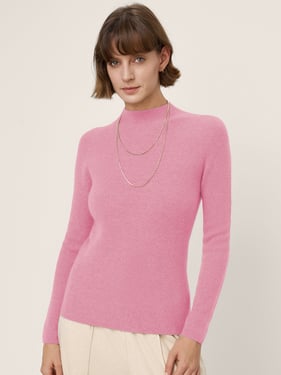 Premium Cashmere Blend Hand-Finished Seamless Fitted Mock Neck Sweater ZINA - Pastel Pink / L