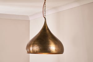 nkuku Quinn Statement Hammered Metal Pendant | Lights | Large | Antique Brass